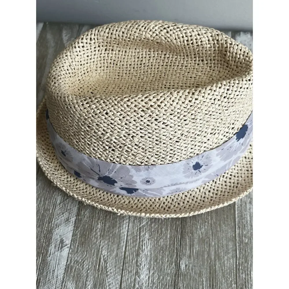 Life is Good Paper Straw Fedora Hat Floral Scarf Band Sun Hat Summer Coastal